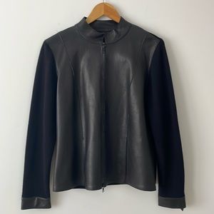 Vintage leather & stretch knit jacket.